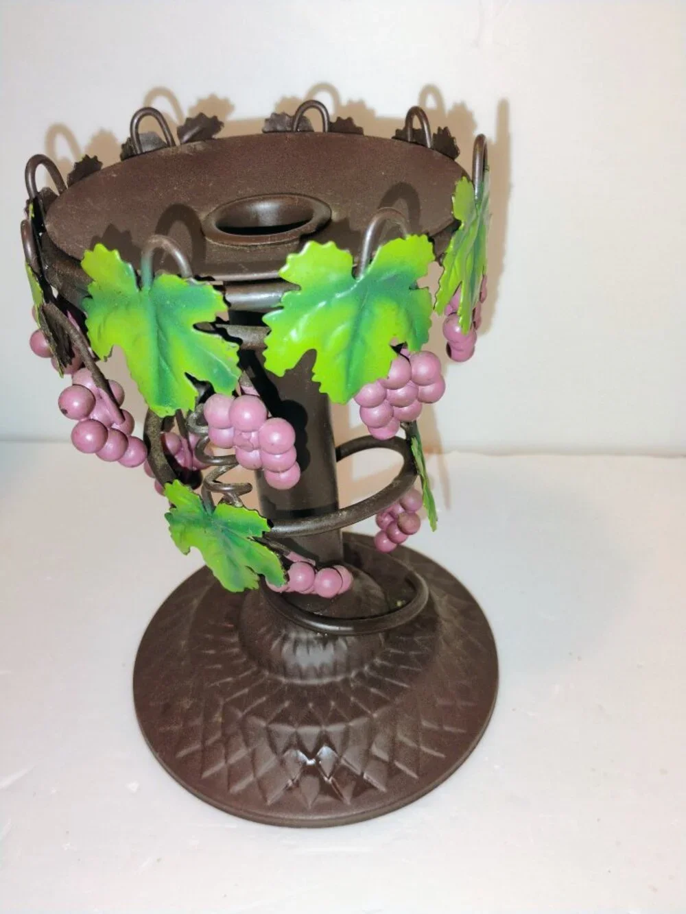 Metal grapes and leaves candleholder